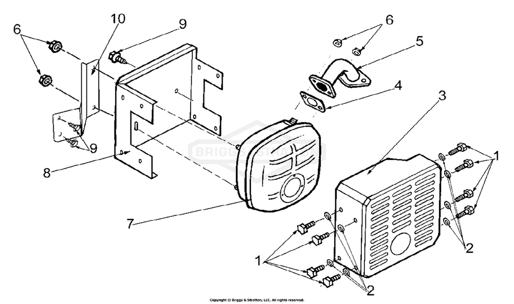 Muffler Assembly Diagram and Parts List for 9817-3 4500 Briggs and Stratton Generator
